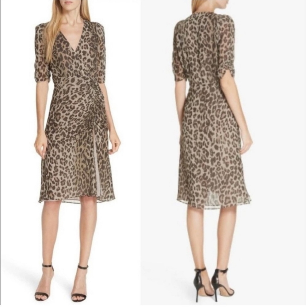 Nicholas Tea Midi Dress Leopard Print With Slit Xs - image 3